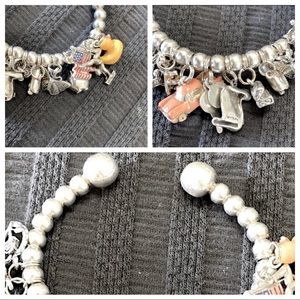 Darling sterling silver beaded multi-charm cuff bracelet.